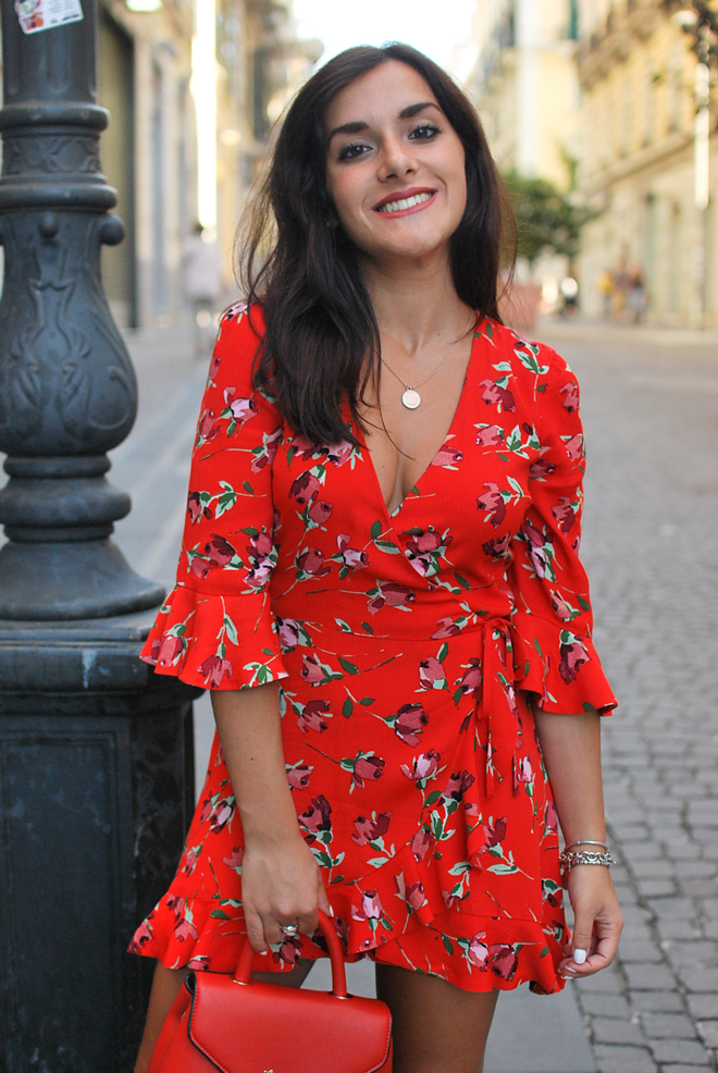 zara red wrap dress